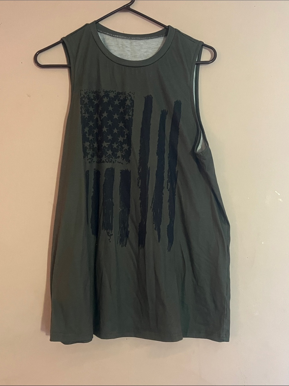 Sleeveless Olive Green Flag Tank Top - Women